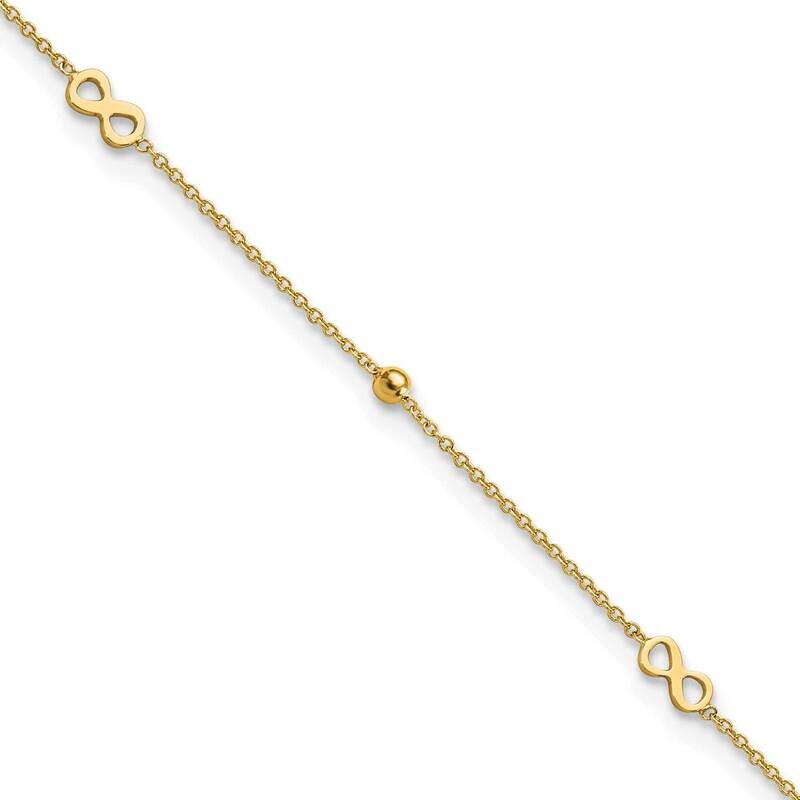 Infinity 9 Inch Plus 1 Inch Extender Anklet 14k Gold Polished ANK315-9