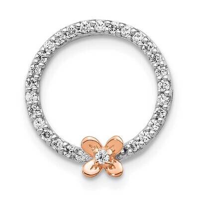 Diamond Flower On Circle Pendant 14k Two-Tone Gold PM4360-017-WRA, MPN: PM4360-017-WRA,