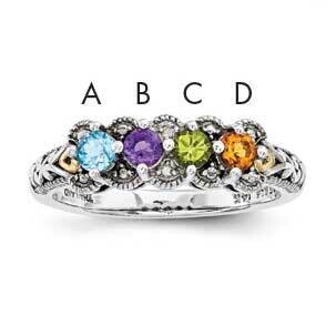 Four-Stone and Diamond Mother&#39;s Ring Sterling Silver &amp; 14k Gold QMR38/4SY-10, MPN: QMR38_4--6, 8867…