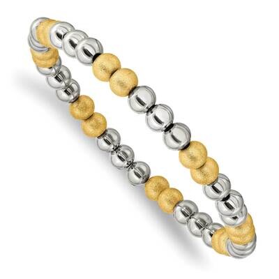 Yellow Ip Sand Blasted Beaded Stretch Bracelet Stainless Steel Polished SRB2742, MPN: SRB2742, 1911…