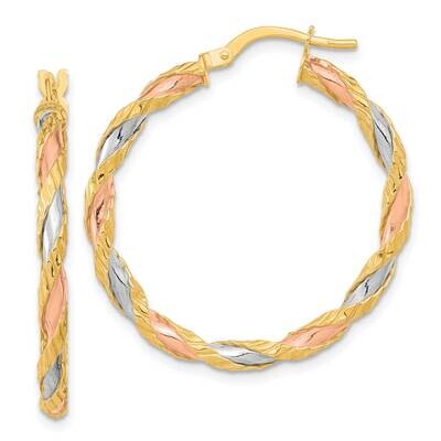 Rose and White Rhodium Textured Twisted Hoop Earrings 14k Gold TF2092, MPN: TF2092, 883957988825