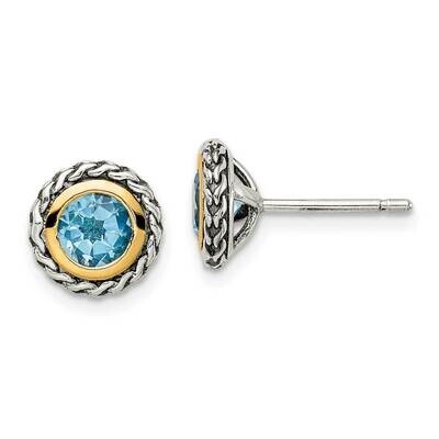 Light Swiss Blue Topaz Post Earrings Sterling Silver with 14k Gold Accent QTC1621, MPN: QTC1621, 88…