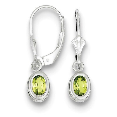 6x4mm Oval Peridot Leverback Earrings Sterling Silver QE2042PE, MPN: QE2042PE, 883957226255