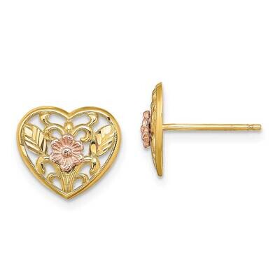 Polished Floral In Heart Post Earrings 14k Two-tone Gold TE907, MPN: TE907, 637218086436