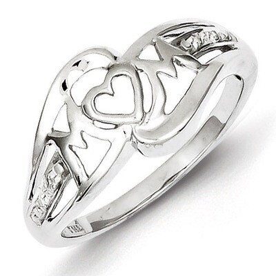 Heart Mom Ring Sterling Silver Rhodium-plated Diamond QR5687, MPN: QR5687, 883957408453