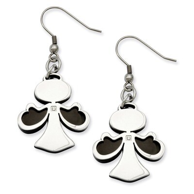 Black-Plated with Cz Angel Dangle Earrings Stainless Steel SRE540