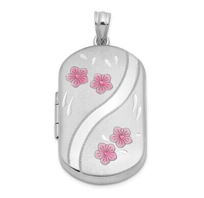 Enamel Flowers 30X19mm Rectangle Locket Sterling Silver Rhodium-plated QLS1092, MPN: QLS1092,