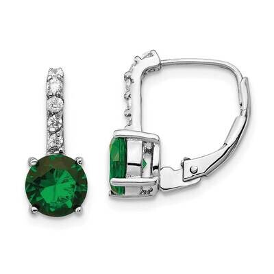 CZ Diamond &amp; Green Glass Leverback Earrings Sterling Silver Rhodium Plated QCM1401, MPN: QCM1401, 8…