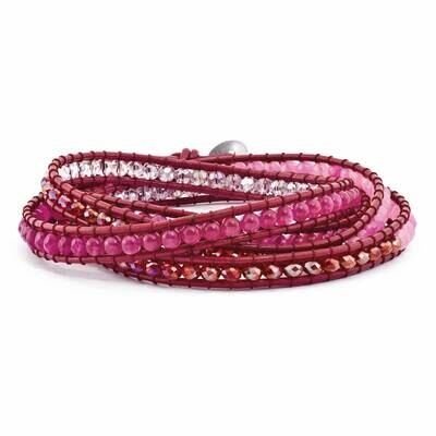 Multi Crystal and Multi Colored Jade Beaded Leather Bracelet Multi-wrap BF2099