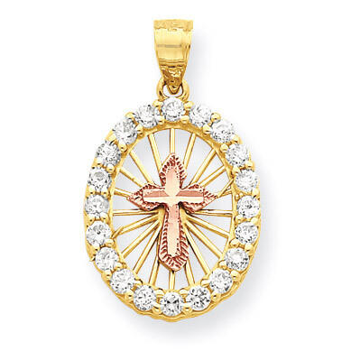 Synthetic Diamond Cross Pendant 10k Two-Tone Gold 10C1036, MPN: 10C1036, 886774018997