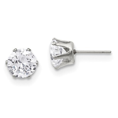 8mm Round Diamond CZ Stud Post Earrings Stainless Steel Polished SRE1087 by Chisel, MPN: SRE1087, 1…