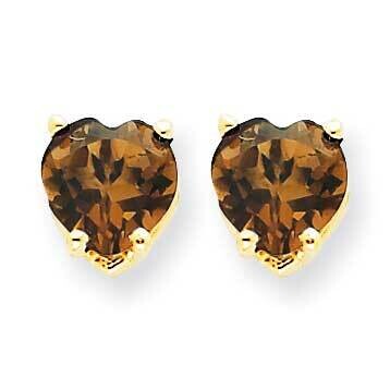 6mm Heart Checker-Cut Smoky Quartz Earrings 14k Gold XE98CQ, MPN: XE98CQ, 883957110776