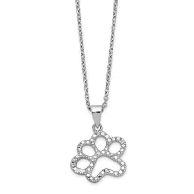 CZ Diamond Paw 18.25 Inch Necklace Sterling Silver Rhodium Plated QCM1453-18.25, MPN: QCM1453-18.25…