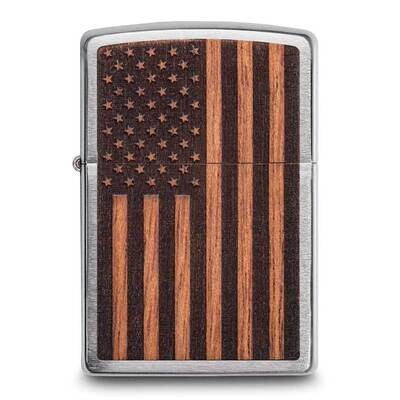 Zippo Woodchuck Brushed Chrome &amp; Mahogany American Flag Lighter GM25903, MPN: GM25903, 191693112696
