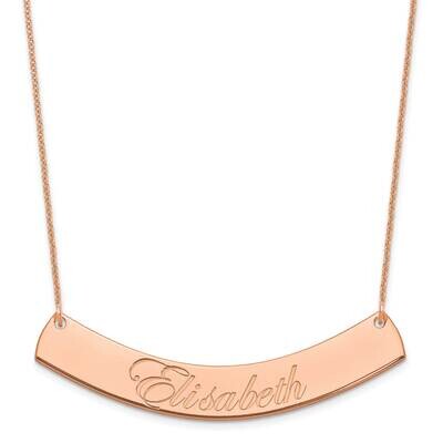 Polished Curved Edwardian Script Bar Necklace 14k Rose Gold Large XNA1227R, MPN: XNA1227R,