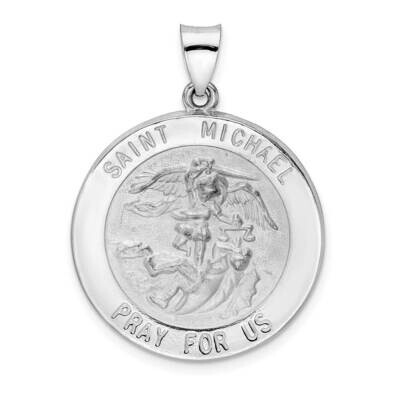 Satin Hollow St Michael Medal Pendant 14k White Gold Polished XR1941, MPN: XR1941,
