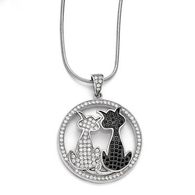 Cats Necklace Sterling Silver &amp; Cubic Zirconia QMP1152-18, MPN: QMP1152-18, 191101195853