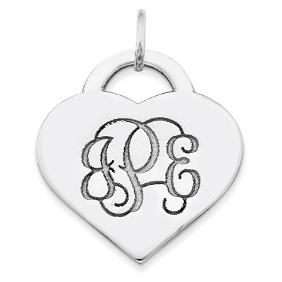 Letters Heart Monogram Pendant 14k White Gold Casted High Polished XNA511W, MPN: XNA511W,