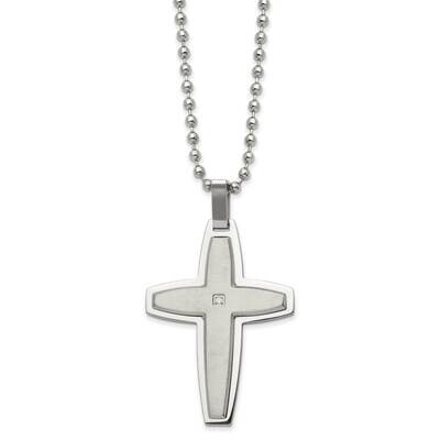 Polished with CZ Diamond Cross 22 Inch Necklace Stainless Steel Brushed SRN2939-22 by Chisel, MPN: …