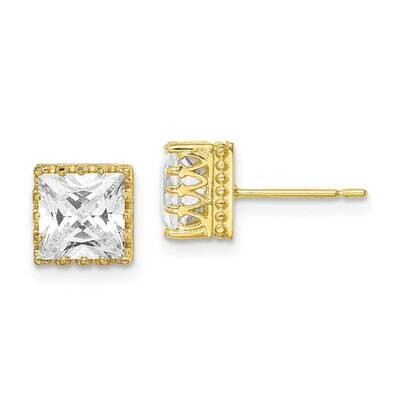 7mm Polished Square CZ Diamond Earrings 10k Gold 10YC405, MPN: 10YC405, 883957831350