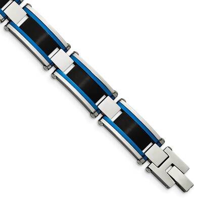 Black &amp; Blue Ip-Plated 8.75 Inch Bracelet Stainless Steel Brushed and Polished SRB2960-8.75, MPN: S…