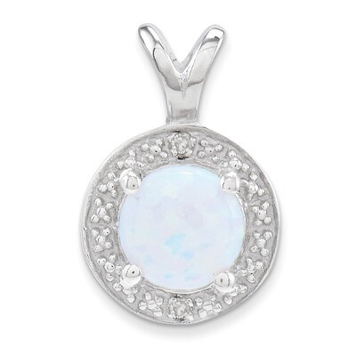 October Created Opal Pendant Sterling Silver Diamond QBPD11OCT, MPN: QBPD11OCT, 883957597263
