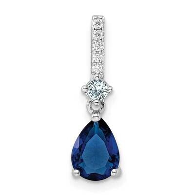 CZ Diamond and Blue Glass Pendant Sterling Silver Rhodium-Plated QP5608, MPN: QP5608,