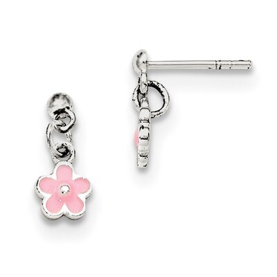 Pink Enamel Kid&#39;S Flower Dangle Earrings Sterling Silver QE11323, MPN: QE11323, 191101471308