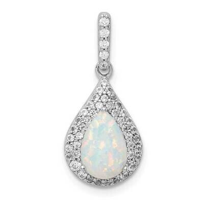 Synthetic Opal Pendant Sterling Silver Rhodium-plated CZ Diamond QP5190, MPN: QP5190, 886774031088