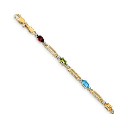 Completed Fancy Genuine Diamond &amp; Gemstone Rainbow Bracelet 14k Gold BM4492-RB-001-YA, MPN: BM4492-…