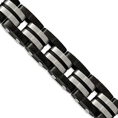 IP-plated with Black Rubber 8.25 in Bracelet Stainless Steel Brushed Black SRB1902-8.25 by Chisel, …