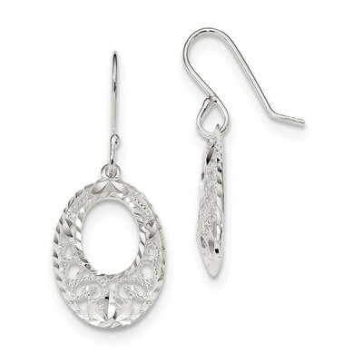 Diamond-cut Open Oval Dangle Shepherd Hook Earrings Sterling Silver QE13473, MPN: QE13473, 19110123…