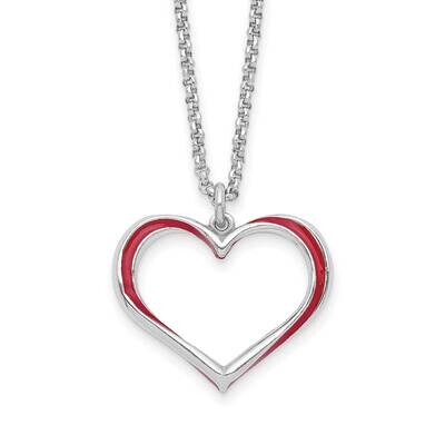 Red Enamel Heart with 1 Inch Extender Necklace 17 Inch Sterling Silver Rhodium-Plated QG6213-16, MP…