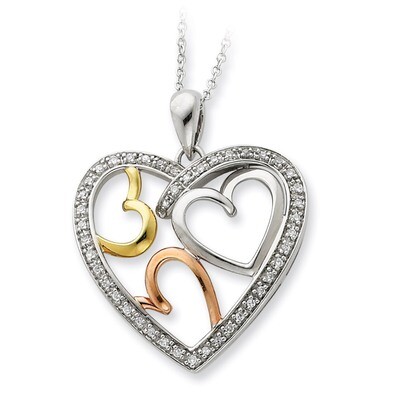 Rose &amp; Gold-plated The Bond of Love 18 Inch Heart Necklace Sterling Silver QSX245, MPN: QSX245, 883…