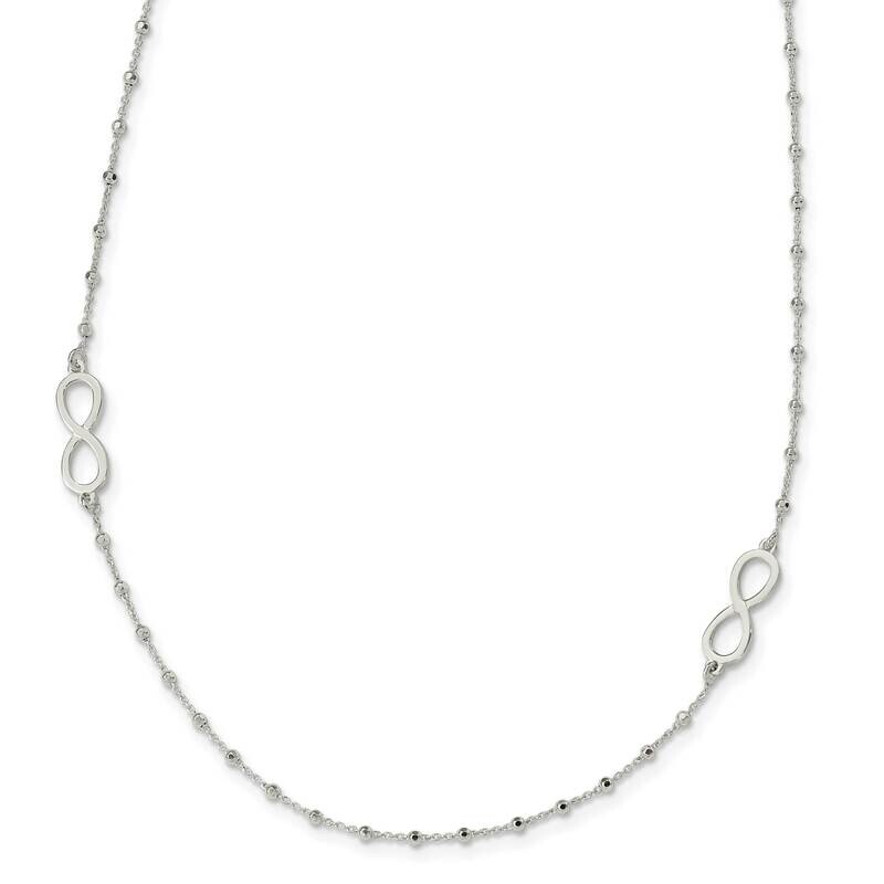 Beaded Infinity with 1 Inch Ext. Necklace Sterling Silver Polished QG6024-35