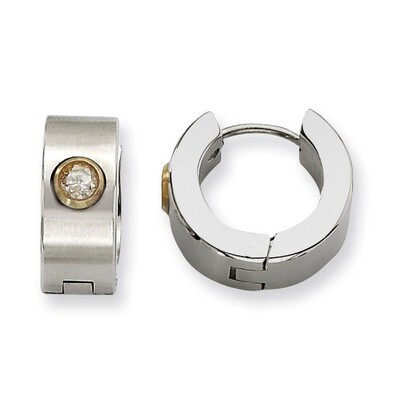 Diamond CZ &amp; Yellow IP-plated Hinged Hoop Earrings Stainless Steel SRE357 by Chisel, MPN: SRE357, 8…