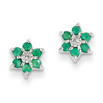 Emerald &amp; Diamond Heart Post Earrings Sterling Silver Rhodium QDX307, MPN: QDX307, 883957529424