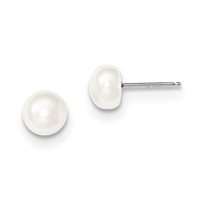 6-7mm White Button Cultured Pearl Stud Earrings 14k White Gold XW60BW, MPN: XW60BW, 191101435058