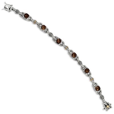 5.14 Smokey Quartz 7.25 Inch Bracelet Sterling Silver &amp; 14k Gold QTC417, MPN: QTC417, 883957503509