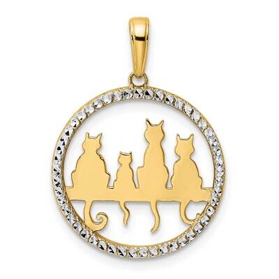 Cats Sitting On Bench Pendant 14k Gold and White Rhodium Diamond-Cut M2997, MPN: M2997, 196904072943