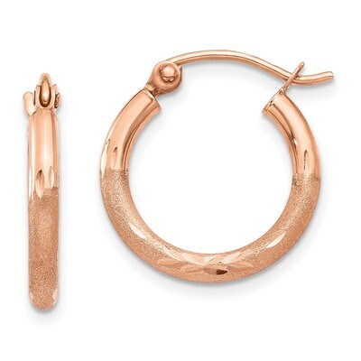 Light Weight Satin Diamond Cut Hoop Earrings 14k Rose Gold TF755, MPN: TF755, 886774562407