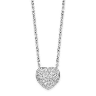 Heart Necklace with 1.5 Inch Extender Sterling Silver Rhodium Plated CZ Diamond QG5152-14, MPN: QG5…