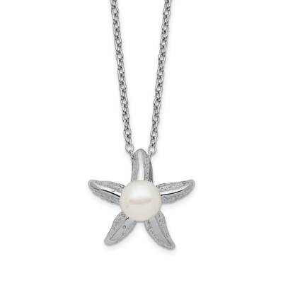 Sterling Silver Rho-Plat 5-6mm White Button Fwc Pearl Starfish Necklace Sterling Silver Rhodium-pla…