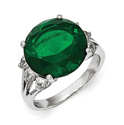 AAA CZ and Simulated Emerald Ring Sterling Silver QCM1316-6