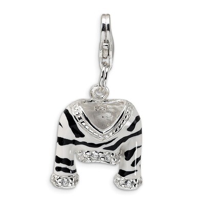 Polished Enamel Zebra Jacket Charm Sterling Silver Synthetic Diamond QCC218 by Amore La Vita, MPN: …