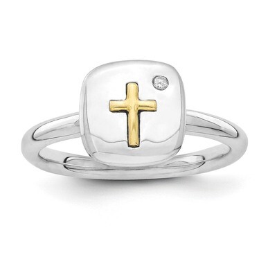 14k Gold Cross Diamond Ring - Sterling Silver QSK1653, MPN: QSK1653, 886774253046
