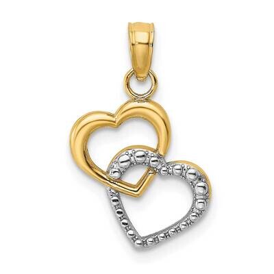 Polished Textured Intertwined Hearts Charm 14k Gold Rhodium K9546, MPN: K9546, 637218164394