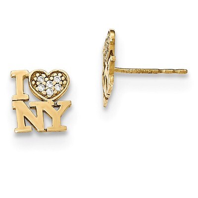 Kids Polished CZ I Love NY Post Earrings 14k Gold GK886