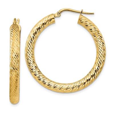 4x25mm Diamond-Cut Round Hoop Earrings 14k Gold TF1335, MPN: TF1335, 191101985966