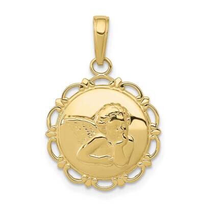 Angel Cherub On Round Scallop Frame Pendant 10k Gold Polished 10K5691, MPN: 10K5691,